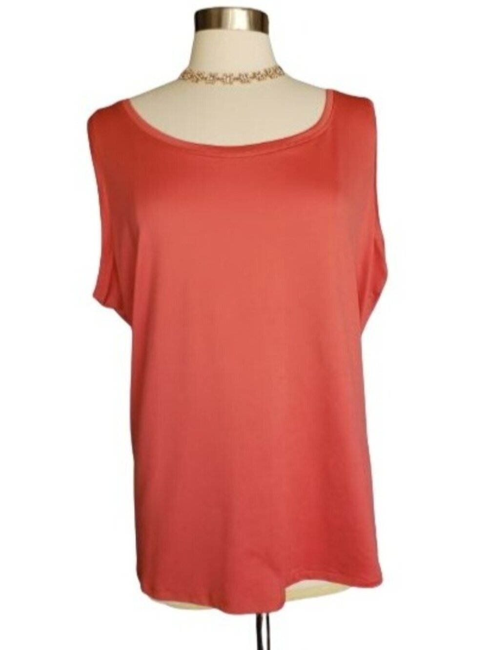 Peter Nygard Womens 3X Sleeveless Top Coral Shell Relaxed Fit Stretchy Chic Boho